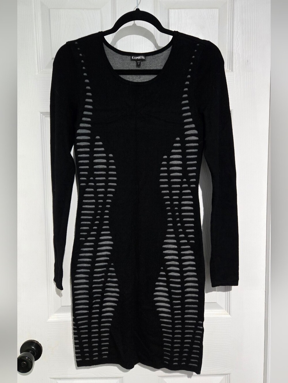 Express Black Long-Sleeve Cutout Knit Bodycon Dress | Size S